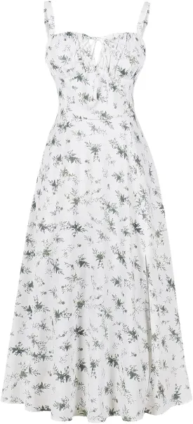 Women Floral Corset Dress Sleeveless Square Neck Spaghetti Straps Dress Boho Holiday Flowy Midi Bustier Sundress