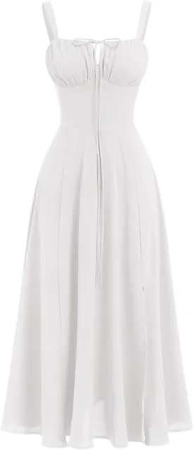 Women Floral Corset Dress Summer Dress 2024 Boho Flowy Slit Lace Up Midi Dresses Going Out A Line Casual Sundress