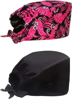 Working Cap with Silky Inner - Cotton Hat with Sweatband and Buttons, Adjustable Tie Back Ponytail, One Size