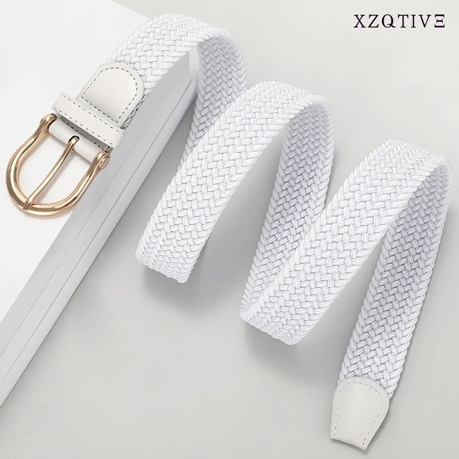 XZQTIVE Braided Belt for Women Men Stretch Woven Belt Plus Size Elastic Belt with Silver Gold Buckle for Jeans Pants