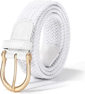 XZQTIVE Braided Belt for Women Men Stretch Woven Belt Plus Size Elastic Belt with Silver Gold Buckle for Jeans Pants