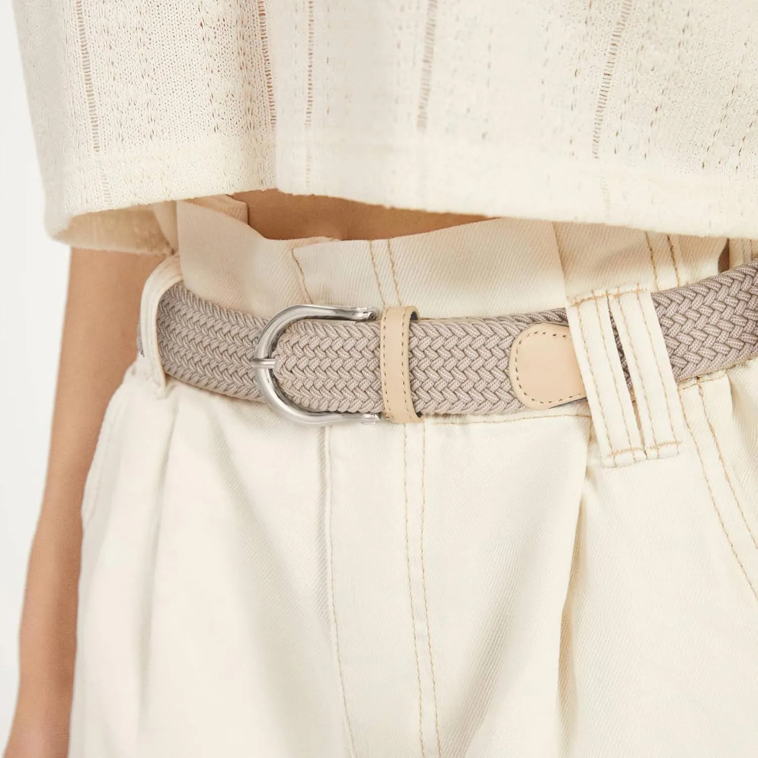 XZQTIVE Braided Belt for Women Men Stretch Woven Belt Plus Size Elastic Belt with Silver Gold Buckle for Jeans Pants