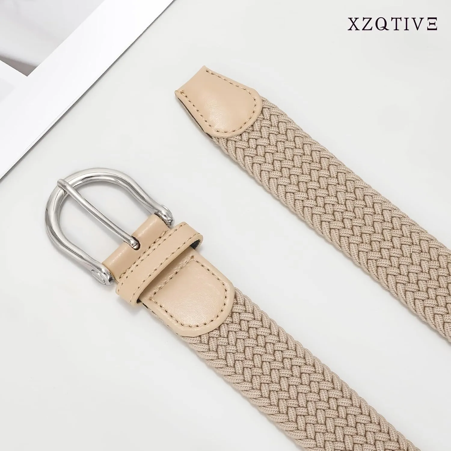XZQTIVE Braided Belt for Women Men Stretch Woven Belt Plus Size Elastic Belt with Silver Gold Buckle for Jeans Pants