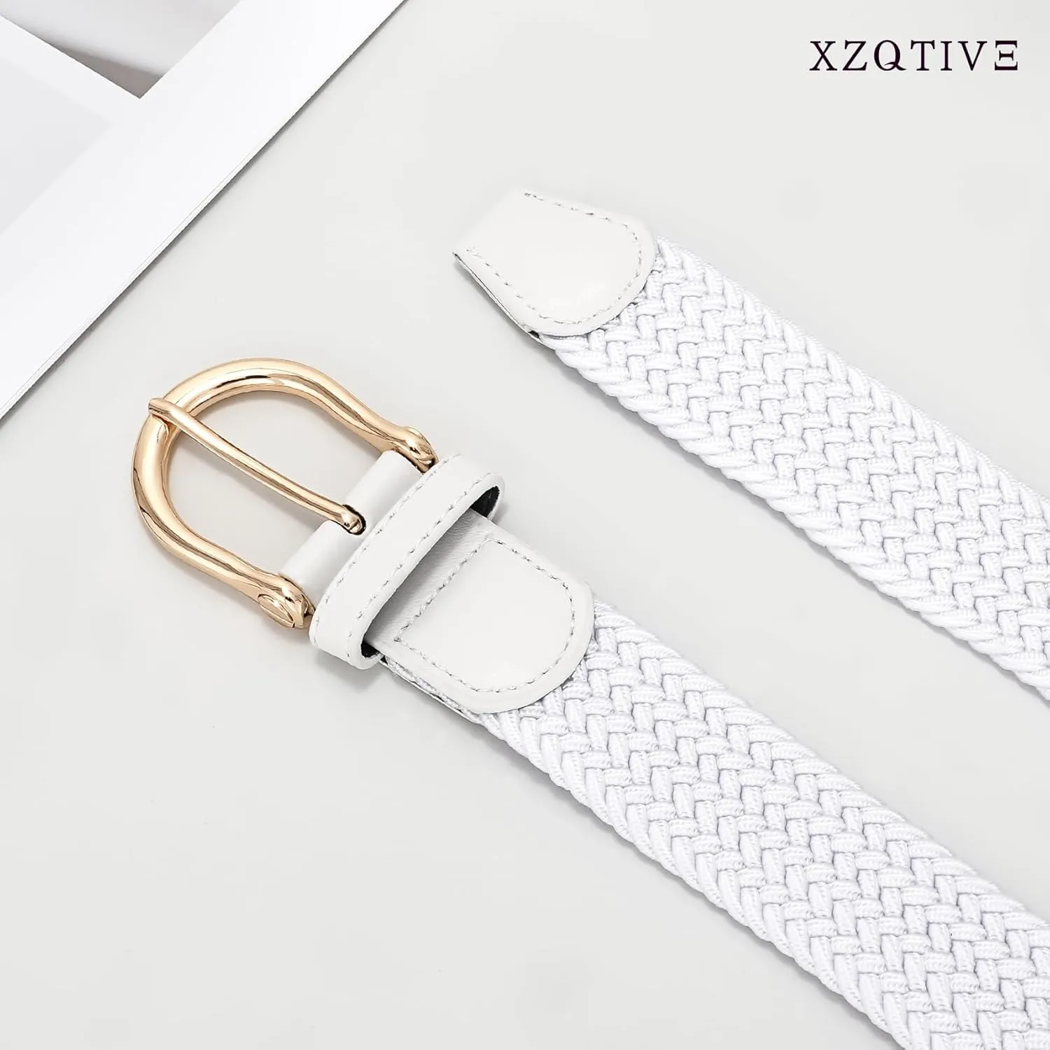 XZQTIVE Braided Belt for Women Men Stretch Woven Belt Plus Size Elastic Belt with Silver Gold Buckle for Jeans Pants