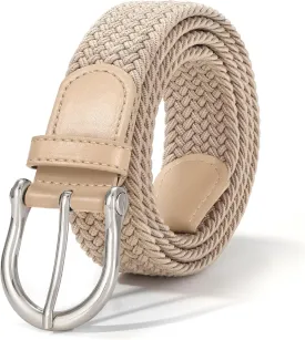 XZQTIVE Braided Belt for Women Men Stretch Woven Belt Plus Size Elastic Belt with Silver Gold Buckle for Jeans Pants