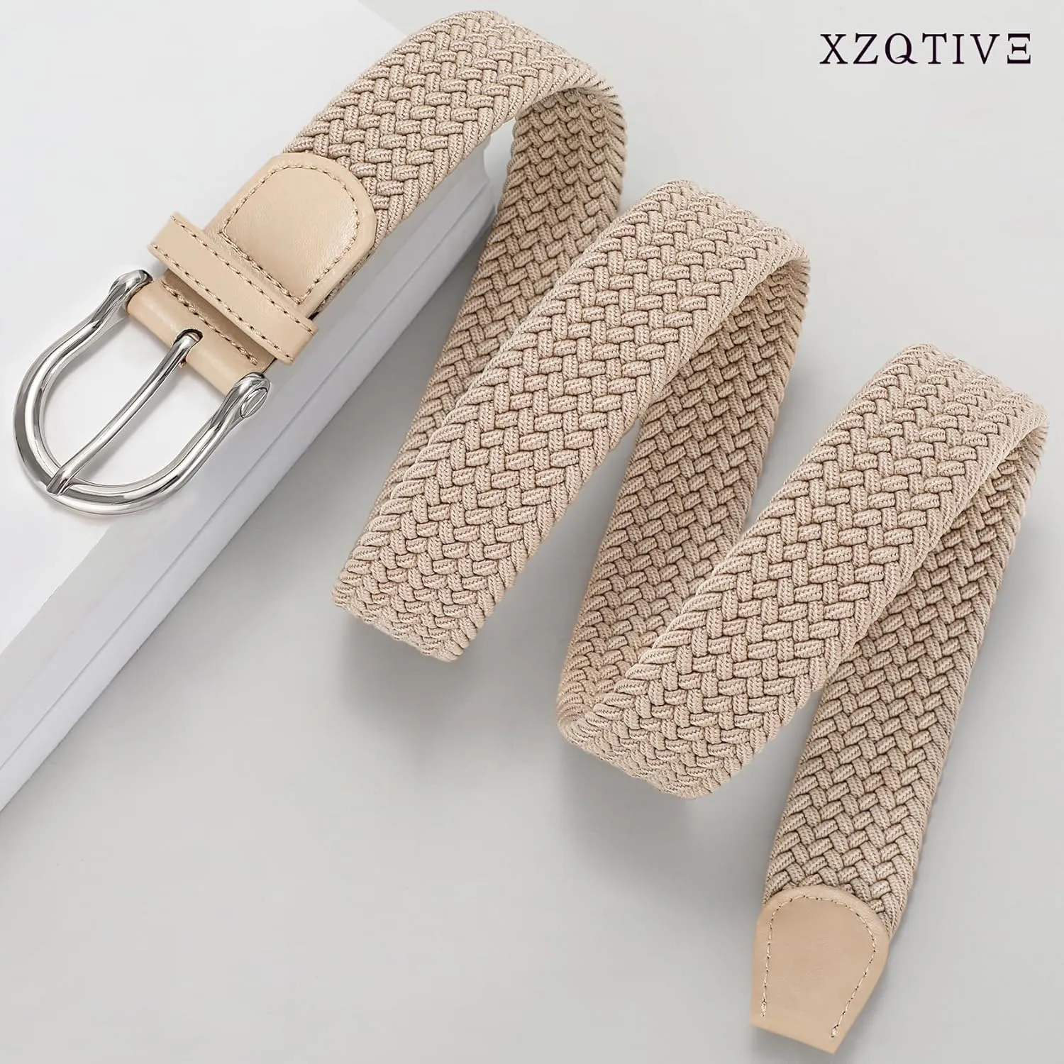 XZQTIVE Braided Belt for Women Men Stretch Woven Belt Plus Size Elastic Belt with Silver Gold Buckle for Jeans Pants