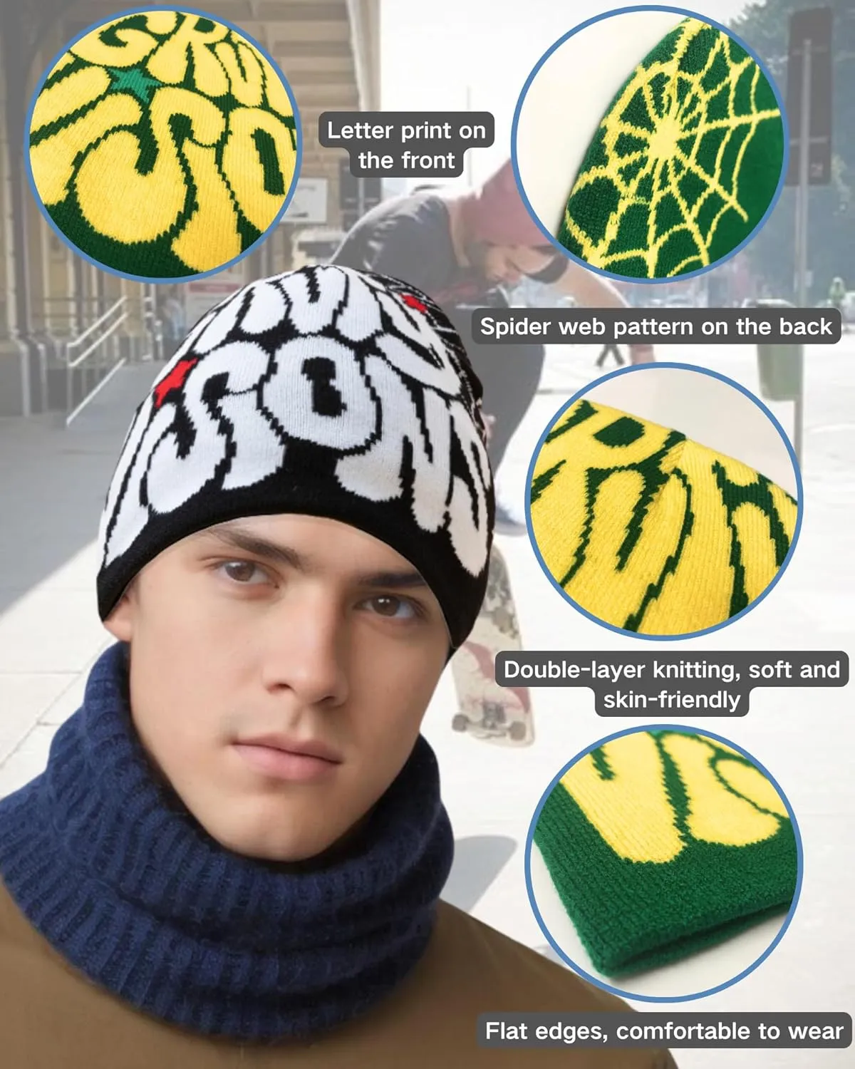 yolrdiw Women Beanie Y2k Letter Graphic Soft Warm Knitted Hats Men Winter Cap
