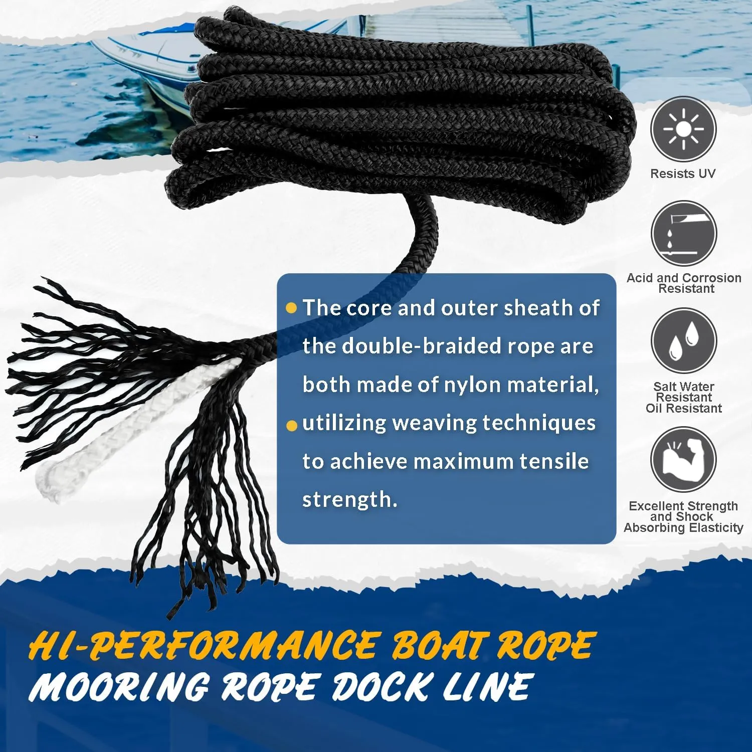 Young Marine 2 Pack 1/2 X 15 Dock Lines|Marine-Grade Double-Braided Nylon Dock Line with 12 Eyelet.Hi-Performance Boat Rope Mooring Rope Dock Line