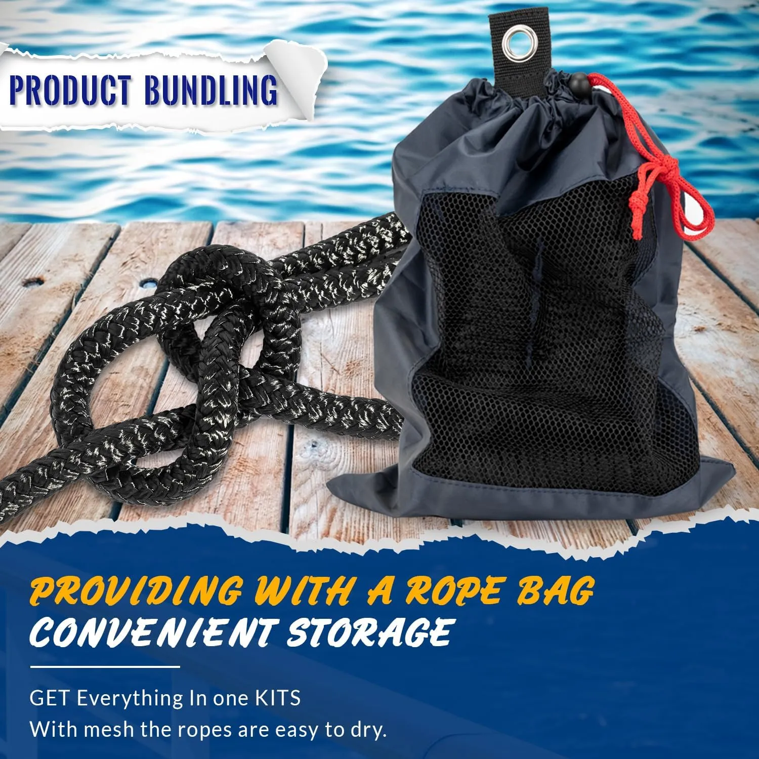 Young Marine 2 Pack 1/2 X 15 Dock Lines|Marine-Grade Double-Braided Nylon Dock Line with 12 Eyelet.Hi-Performance Boat Rope Mooring Rope Dock Line